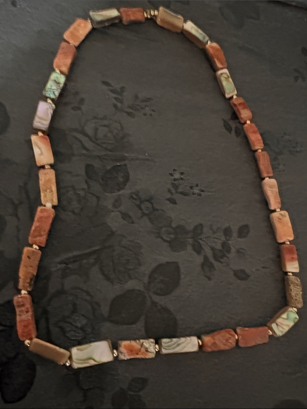 VINTAGE RECTANGULAR ABALONE SHELL WITH INCLUSIONS 24" NECKLACE